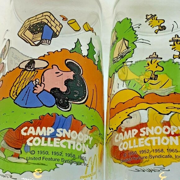 Two McDonalds ORIGINAL 1970S Peanuts Camp Snoopy Collection Glasses Charlie Brow - Picture 2 of 12